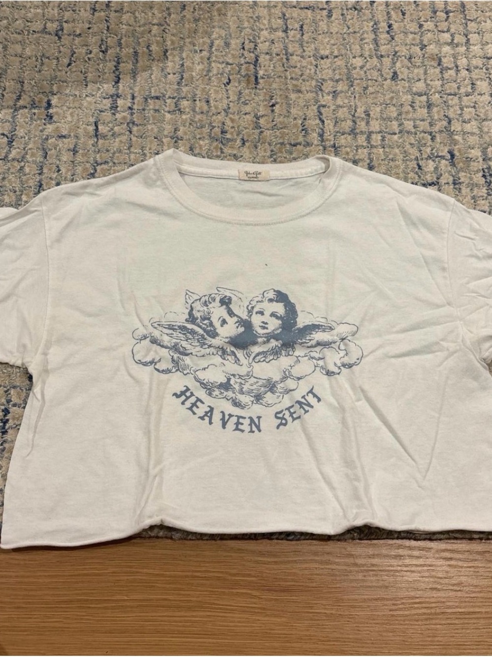 Brandy Melville White Tee with Blue Cherub Graphic